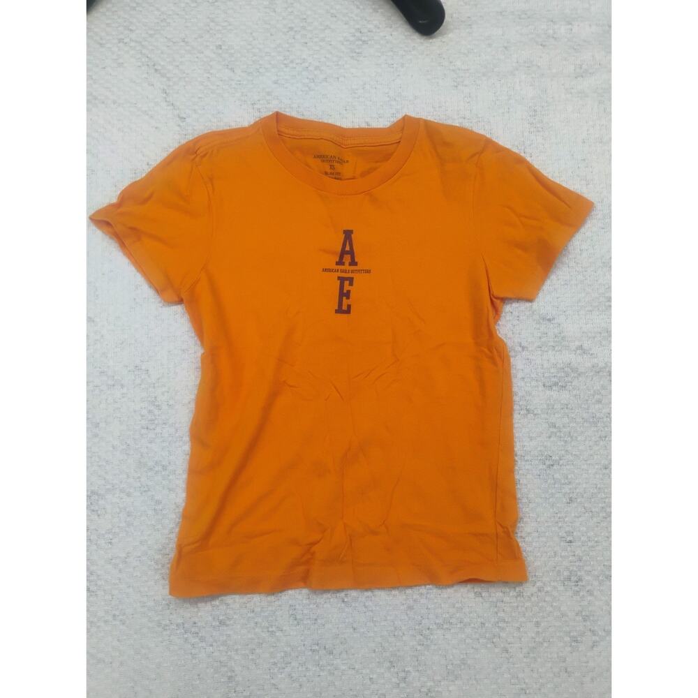 Vintage American Eagle Outfitters Baby Slim T-Shirt XS Orange Graphic Logo Y2k
